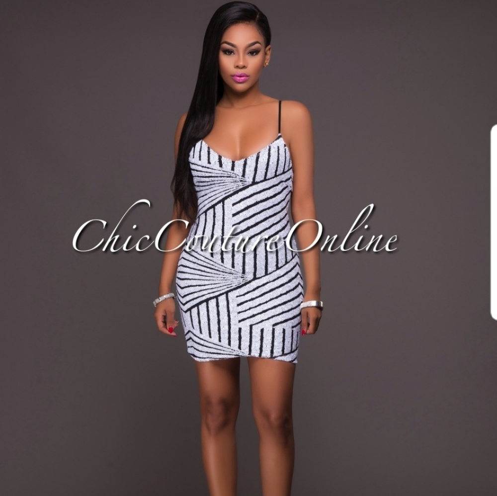 Chic Couture Online - White/Black Sequins Dress